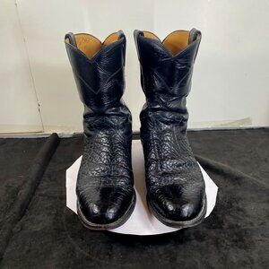 Rare, Men's 8.5EE Justin Black Roper Bull Hide Leather Boots, Made in USA,